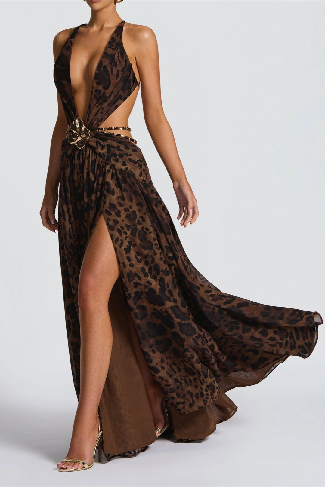 Yara | Gedrapeerde Maxi-jurk met Metaaldetail