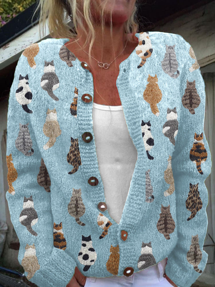 Wende | Gebreid Vest met Kattenprint