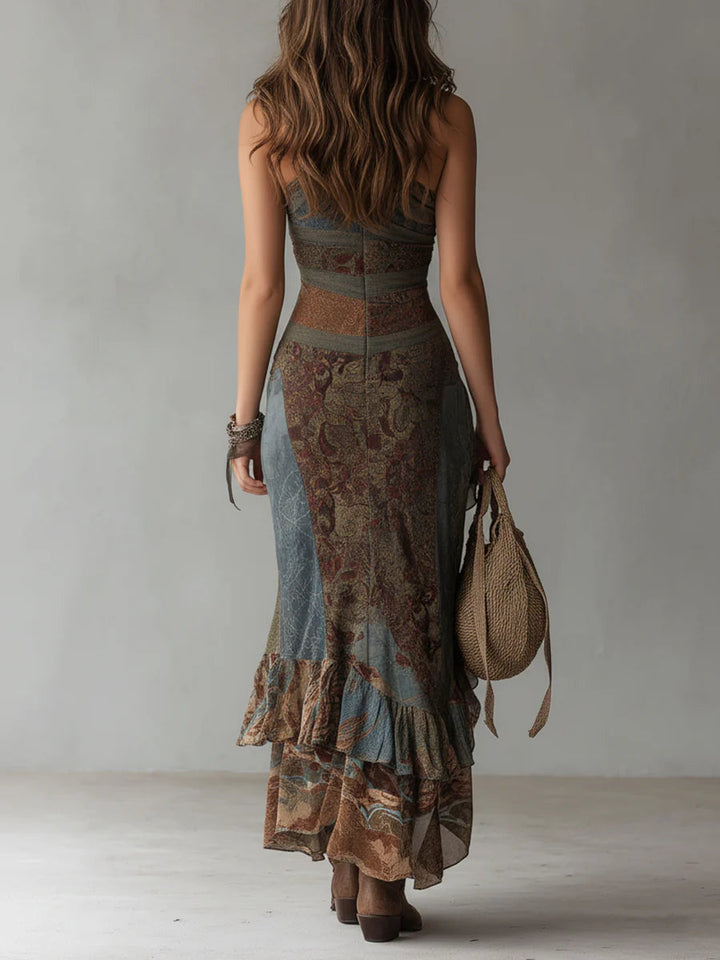 Saskia | Asymmetrische Geprinte Maxi-jurk