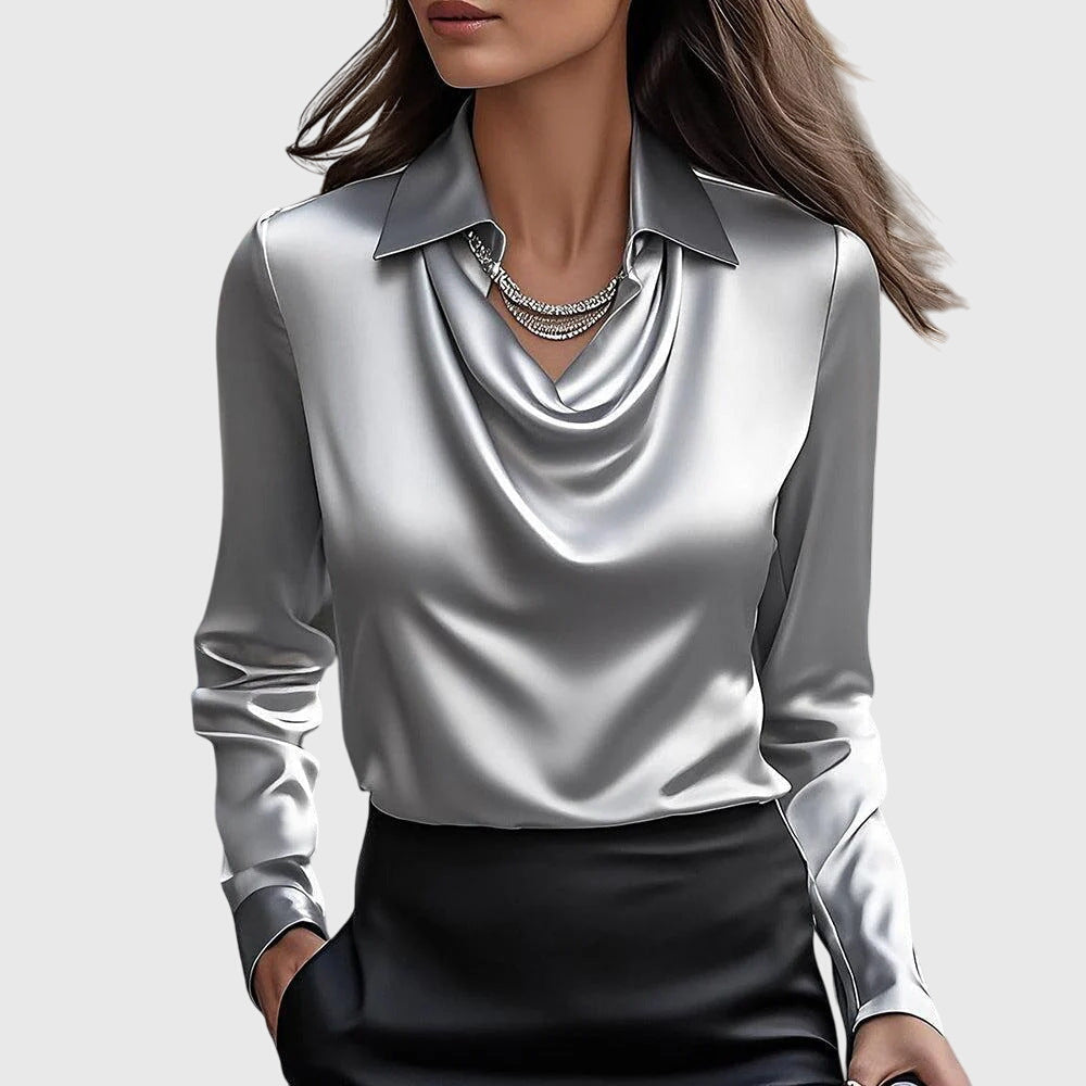 Thea | Satijnen Blouse met Watervalhals
