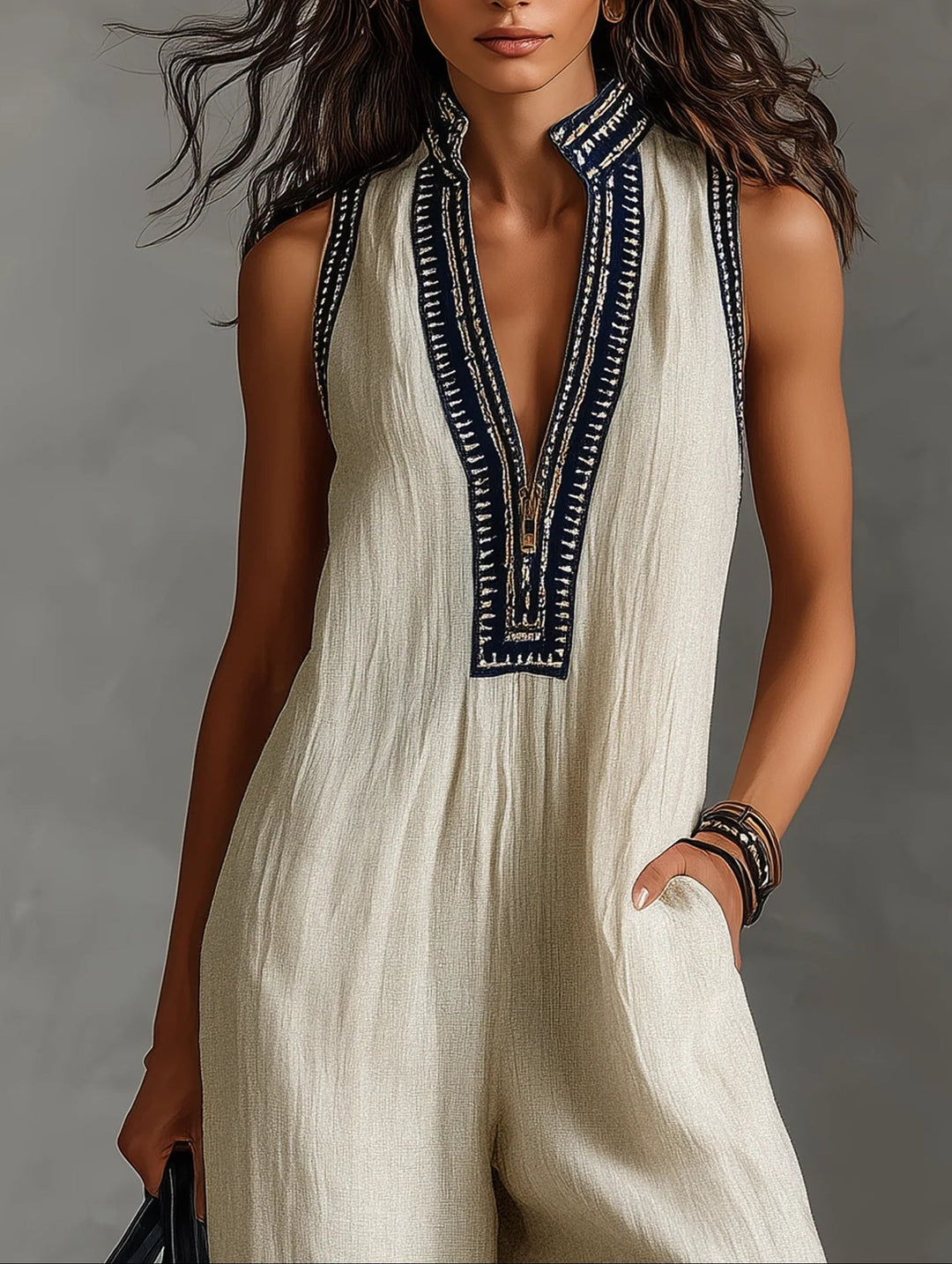 Ymke | Geborduurde Mouwloze Jumpsuit