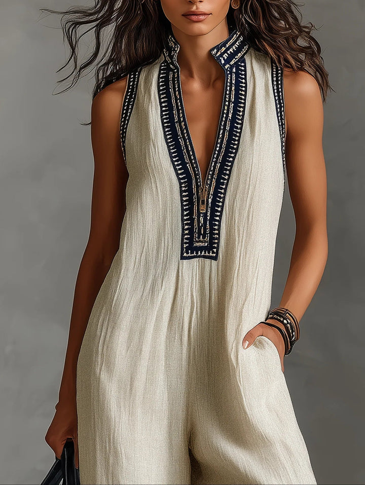 Ymke | Geborduurde Mouwloze Jumpsuit