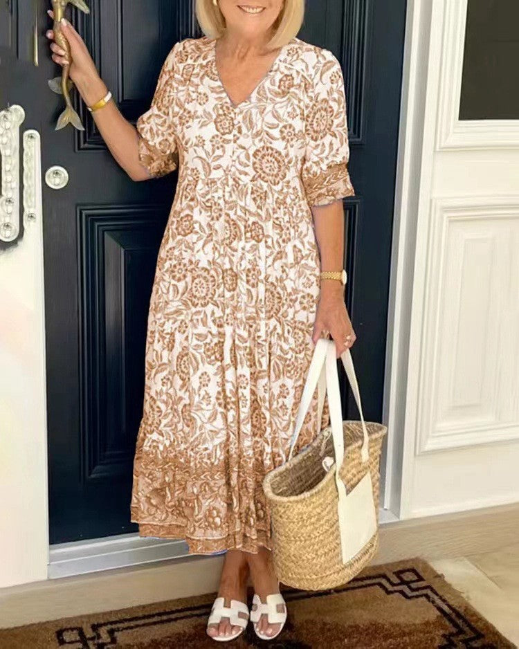 Sien | Bloemen Midi-jurk met V-hals