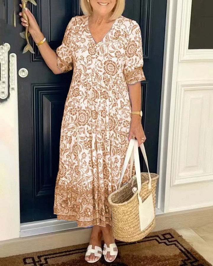 Sien | Bloemen Midi-jurk met V-hals