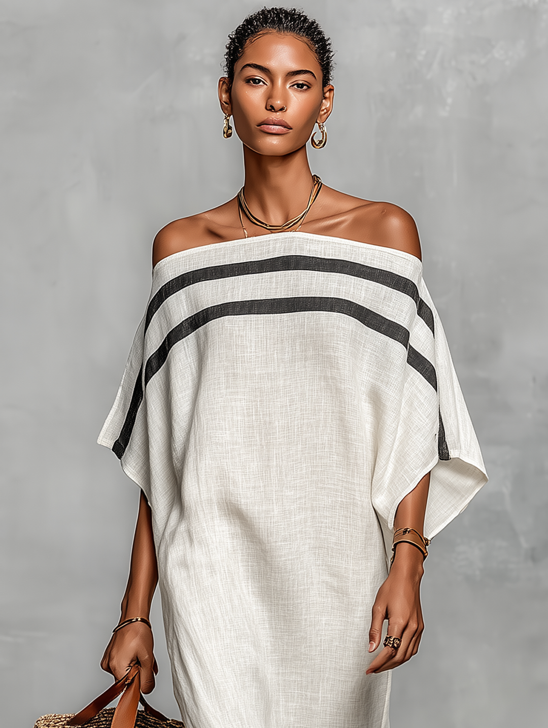 Jantine | Off-Shoulder Linnenmix Maxi-jurk