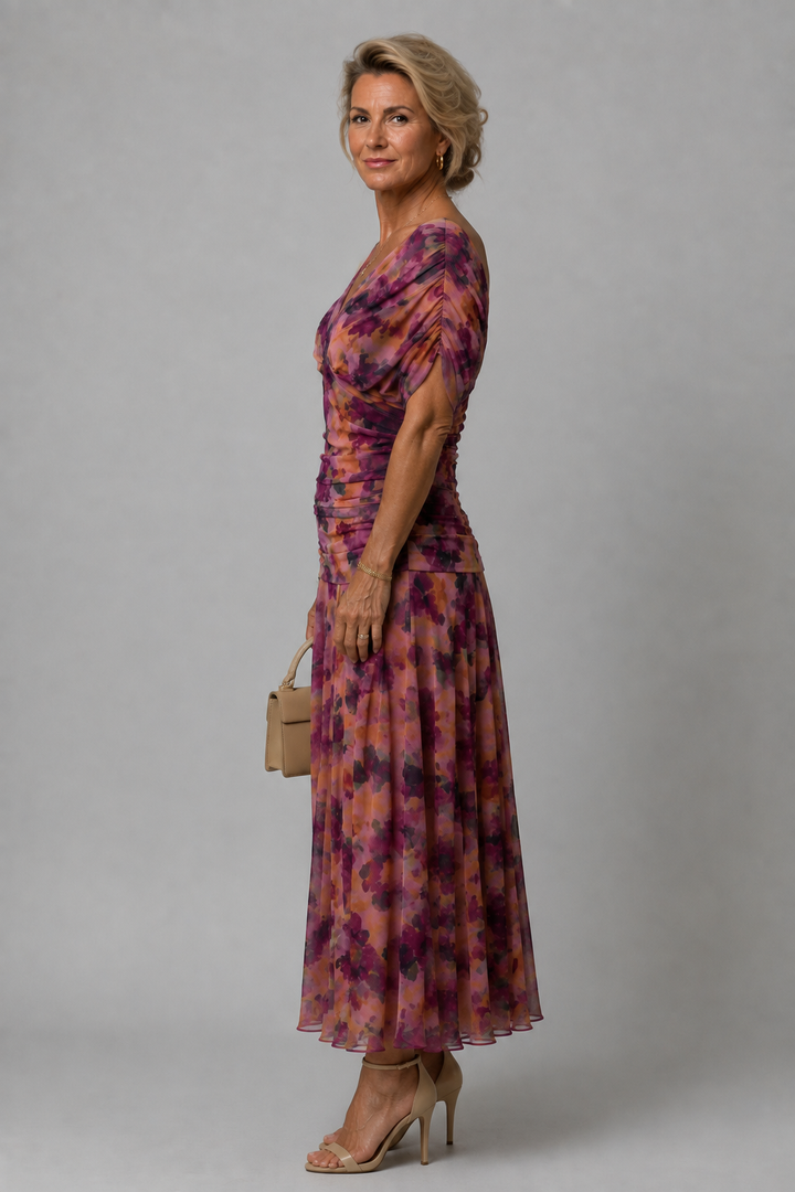 Neeltje | Gedrapeerde Bloemen Midi-jurk
