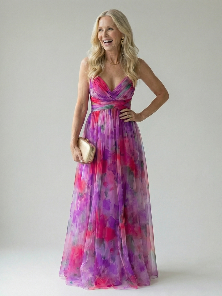 Julia | Geplooide Aquarel Maxi-jurk