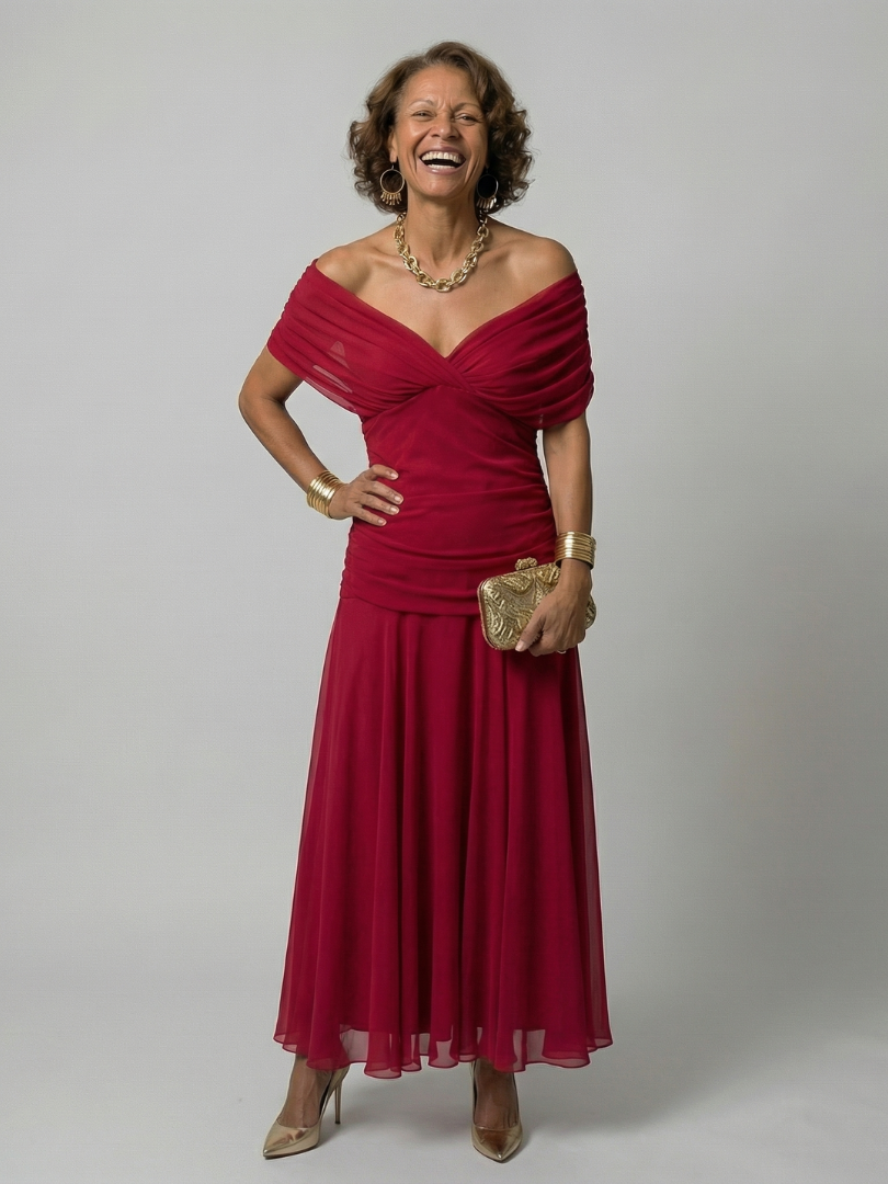 Sietske | Off-Shoulder Chiffon Midi-jurk