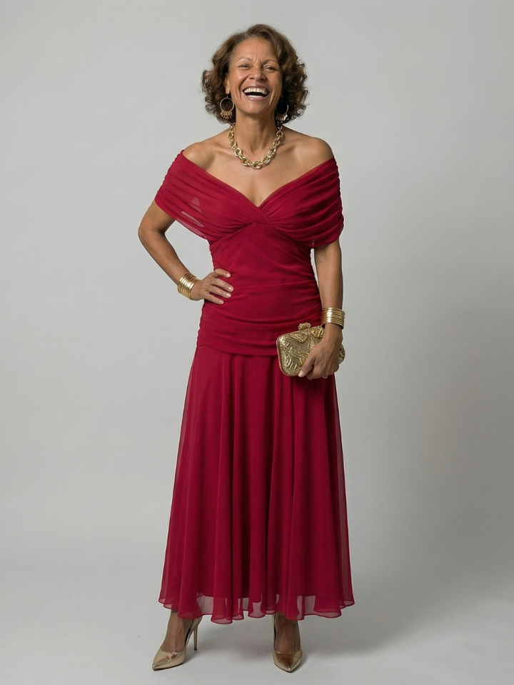Sietske | Off-Shoulder Chiffon Midi-jurk