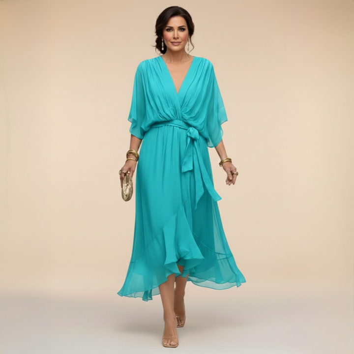 Cornelia | Gedrapeerde Chiffon Midi-jurk