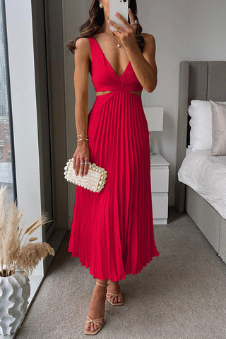 Leslie | Midi dress with V-neck and Pleated Skirt
