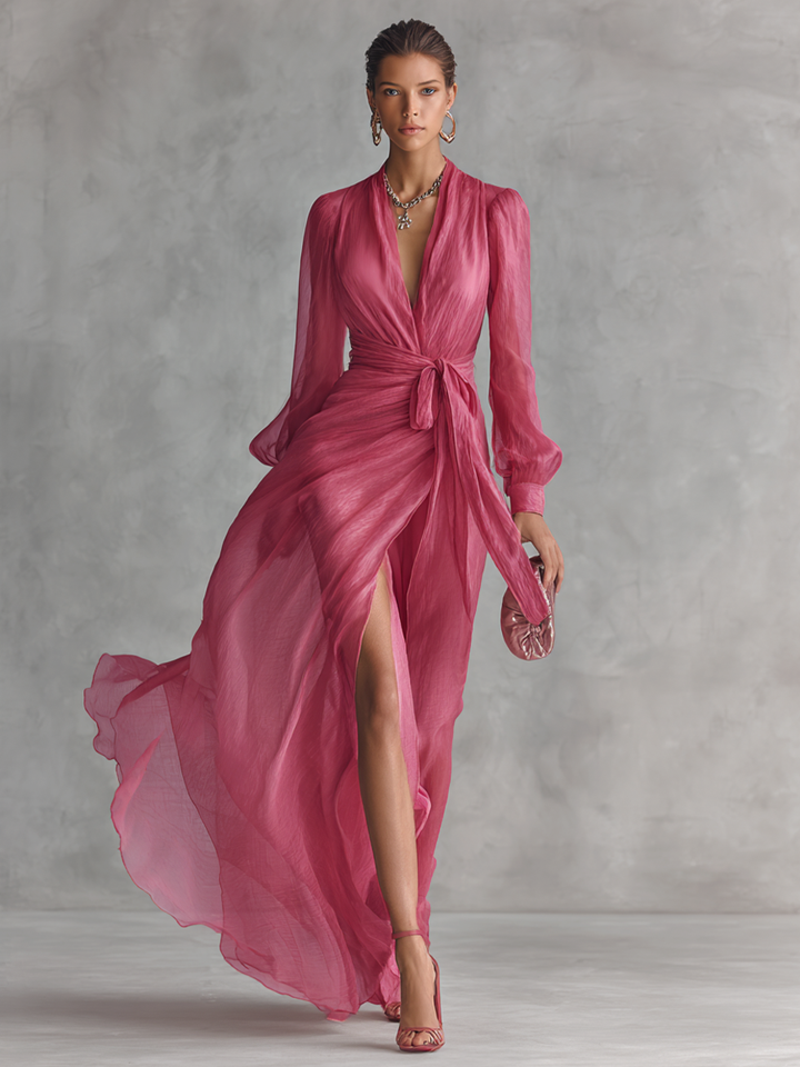 Annemarie | Chiffon Maxi-jurk met Strikceintuur