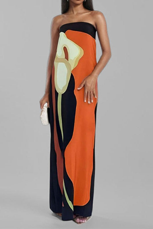 Grietje | Strapless Geprinte Maxi-jurk