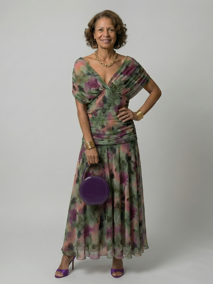 Sietske | Off-Shoulder Chiffon Midi-jurk