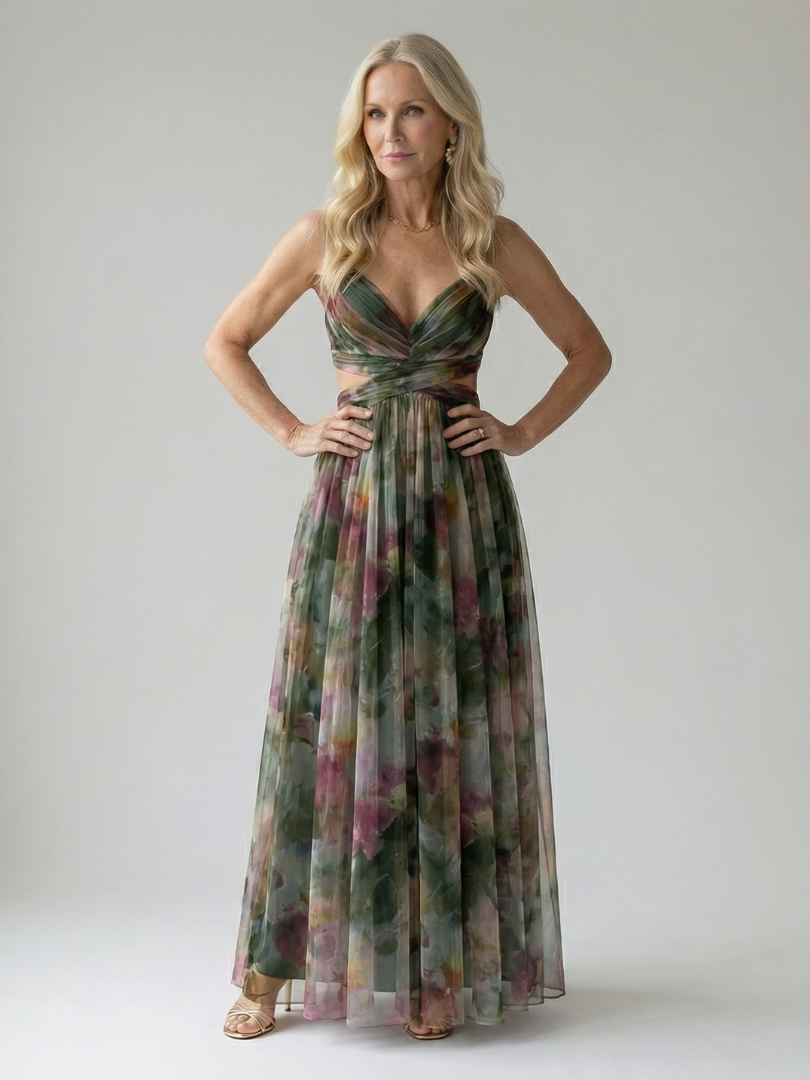 Julia | Geplooide Aquarel Maxi-jurk