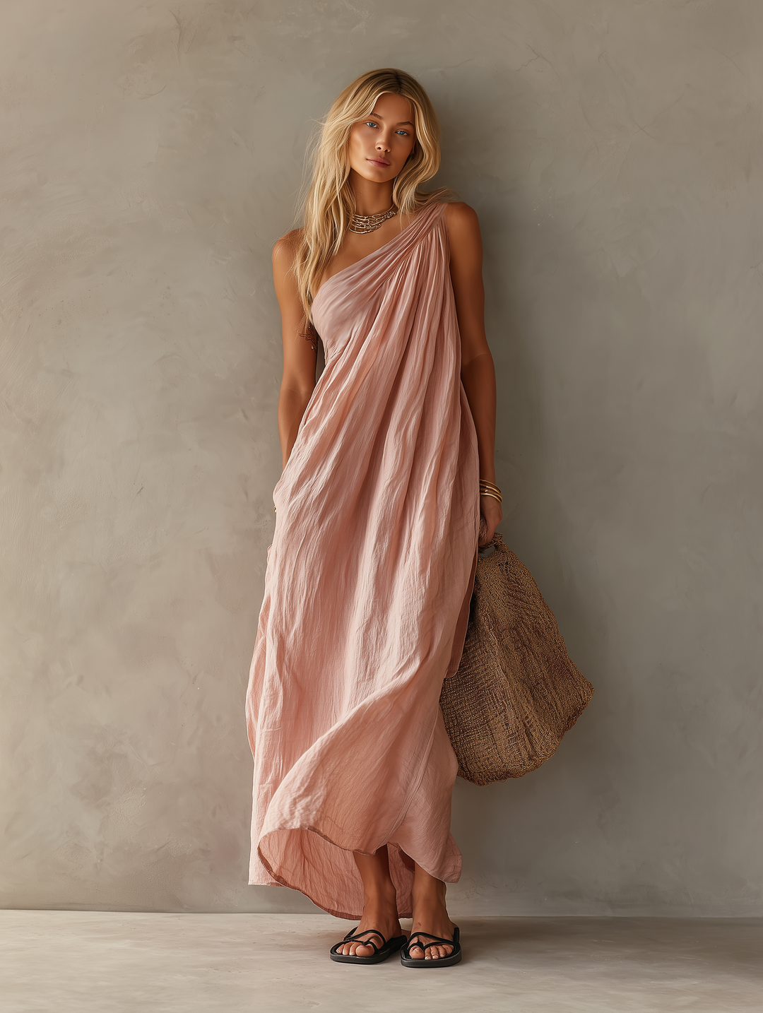Marijke | Gedrapeerde One-Shoulder Maxi-jurk