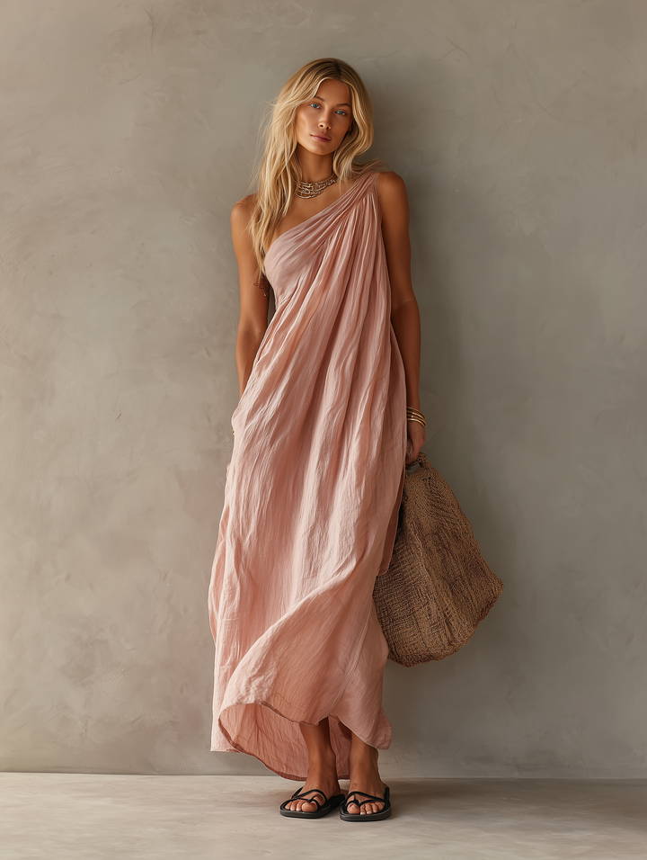 Marijke | Gedrapeerde One-Shoulder Maxi-jurk