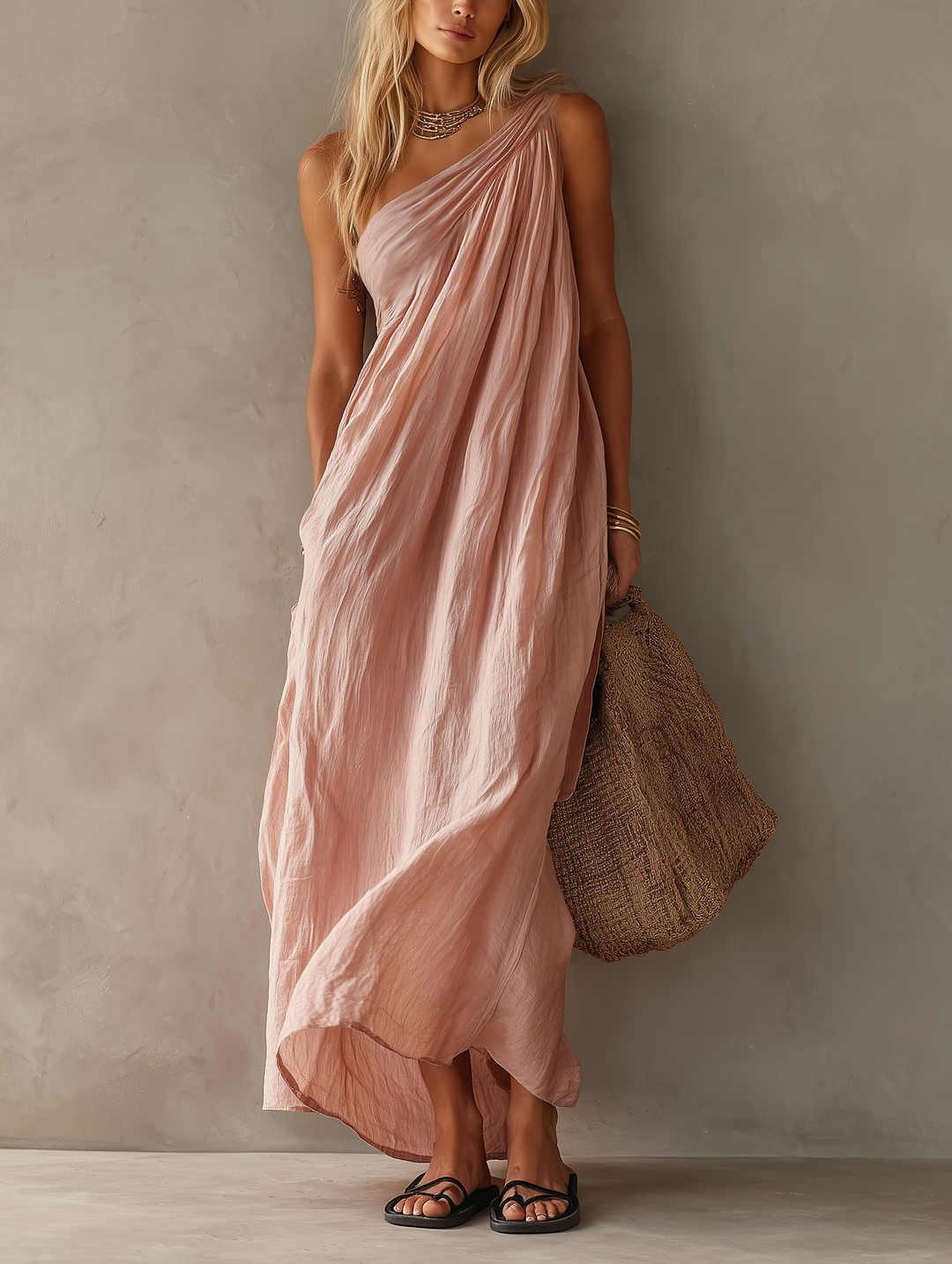 Marijke | Gedrapeerde One-Shoulder Maxi-jurk