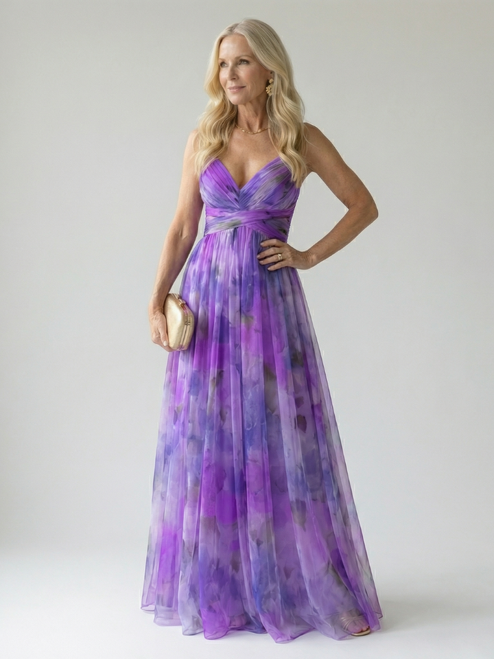 Julia | Geplooide Aquarel Maxi-jurk