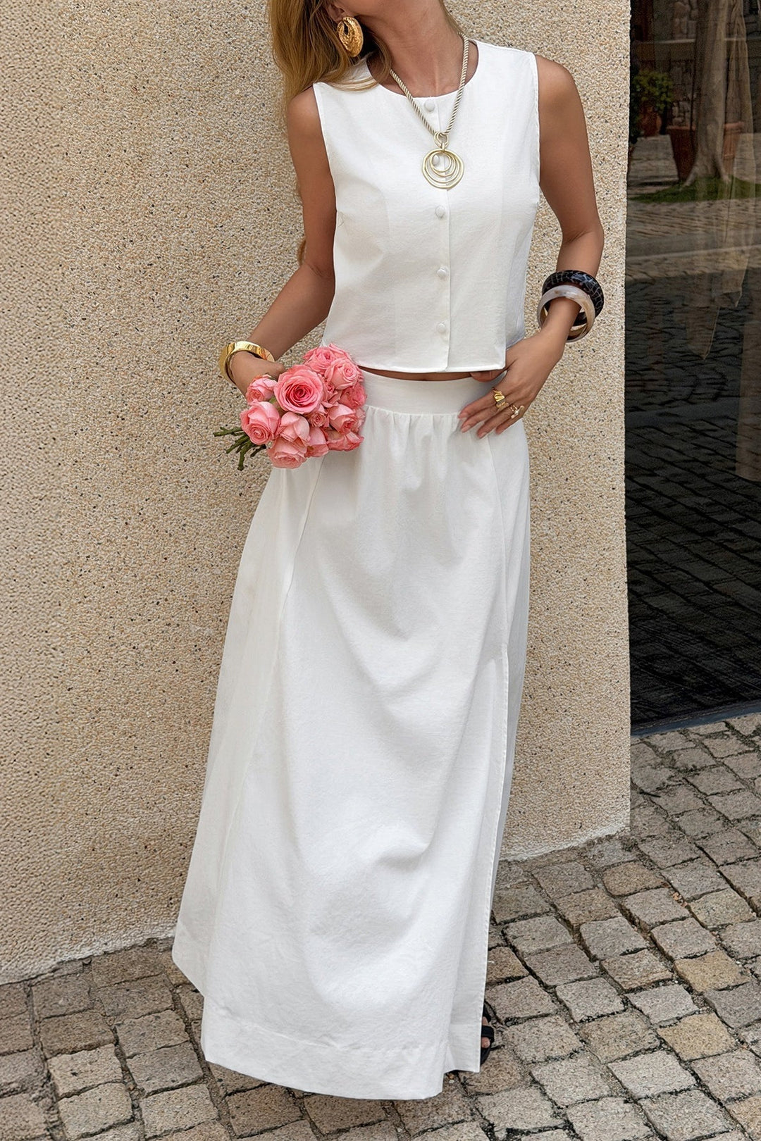 Saskia | Mouwloze Tweedelige Set met Maxirok