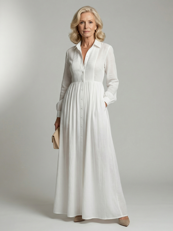 Ursula | Geplooide Doorknoop Maxi-jurk