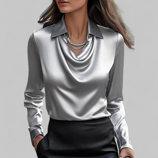 Serena | Women’s Draped Long Sleeve Satin Blouse