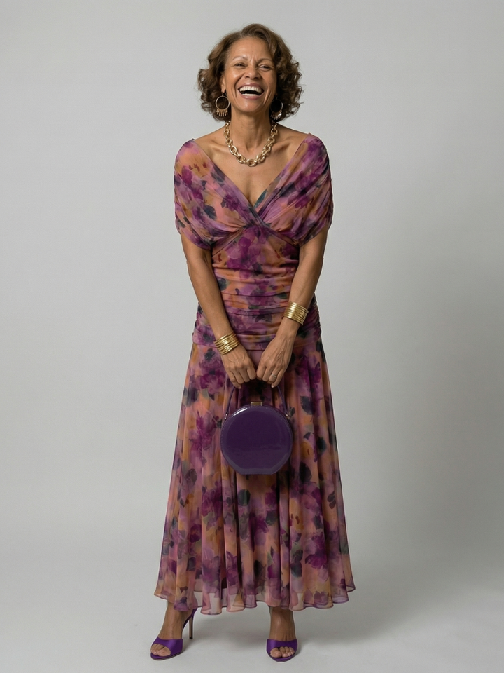 Sietske | Off-Shoulder Chiffon Midi-jurk