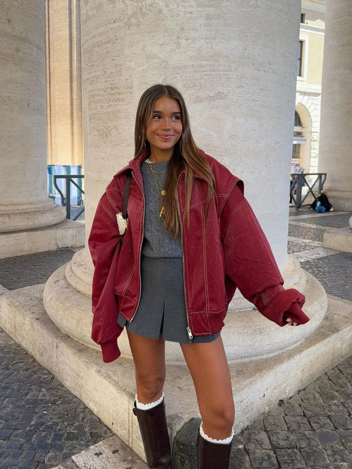 Veerle | Oversized Imitatieleren Bomberjas