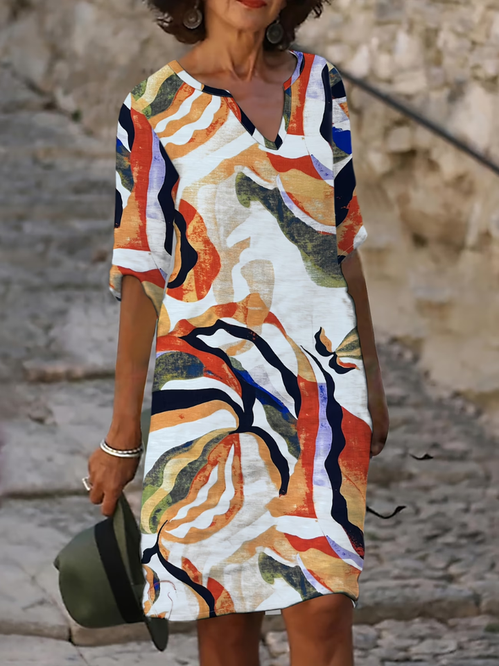 Baukje | Abstracte Print Midi-jurk