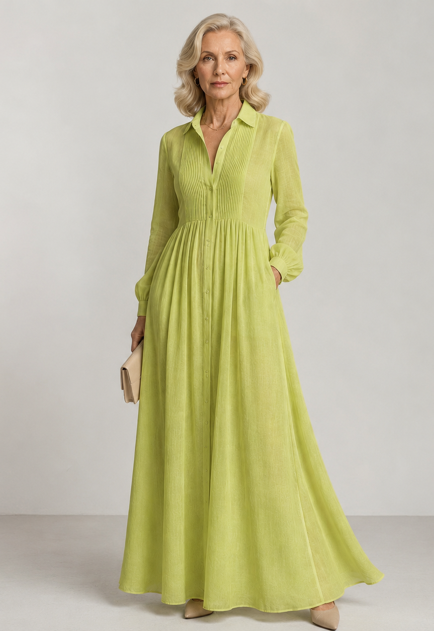 Ursula | Geplooide Doorknoop Maxi-jurk