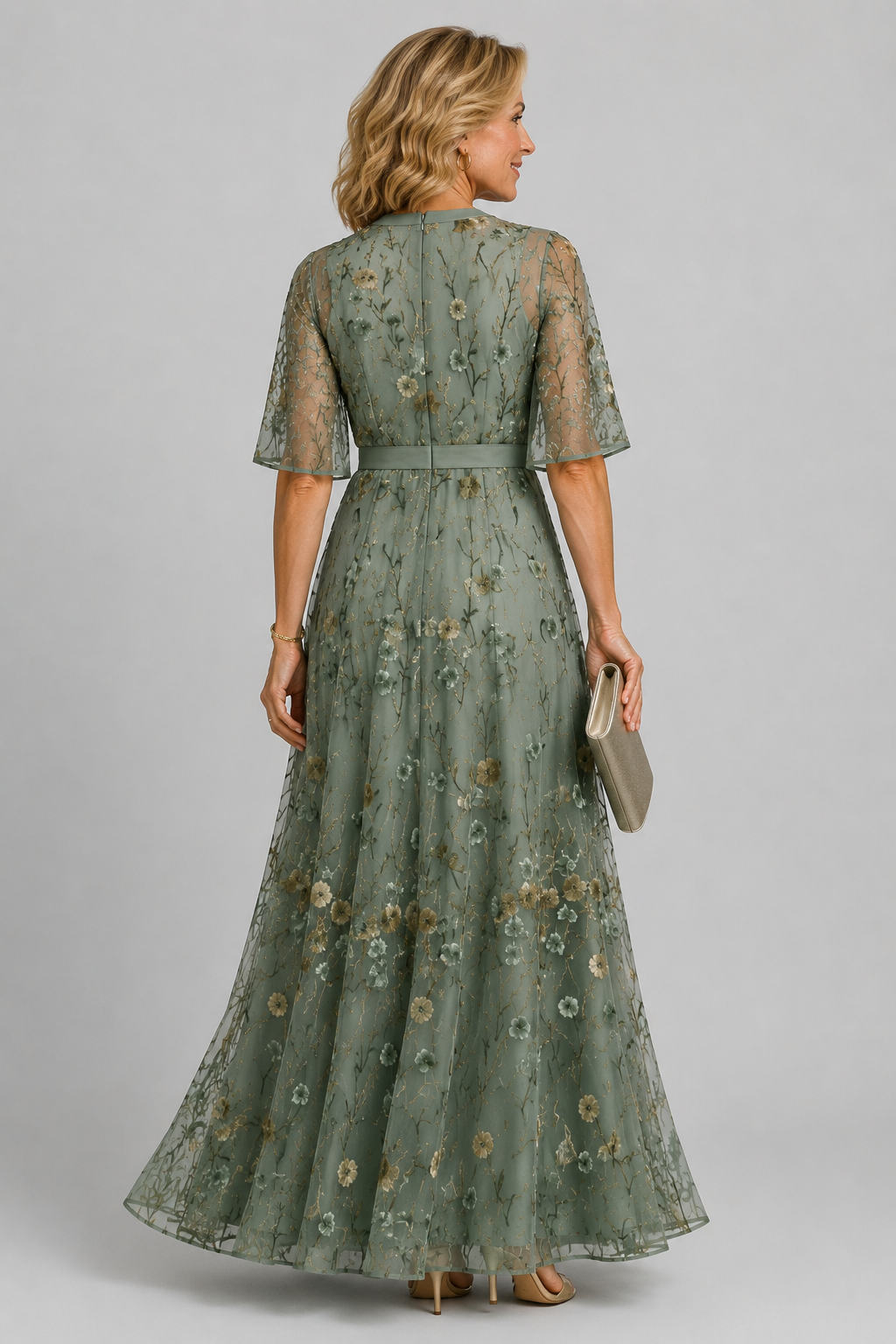 Rianne | Geborduurde Bloemen Midi-jurk