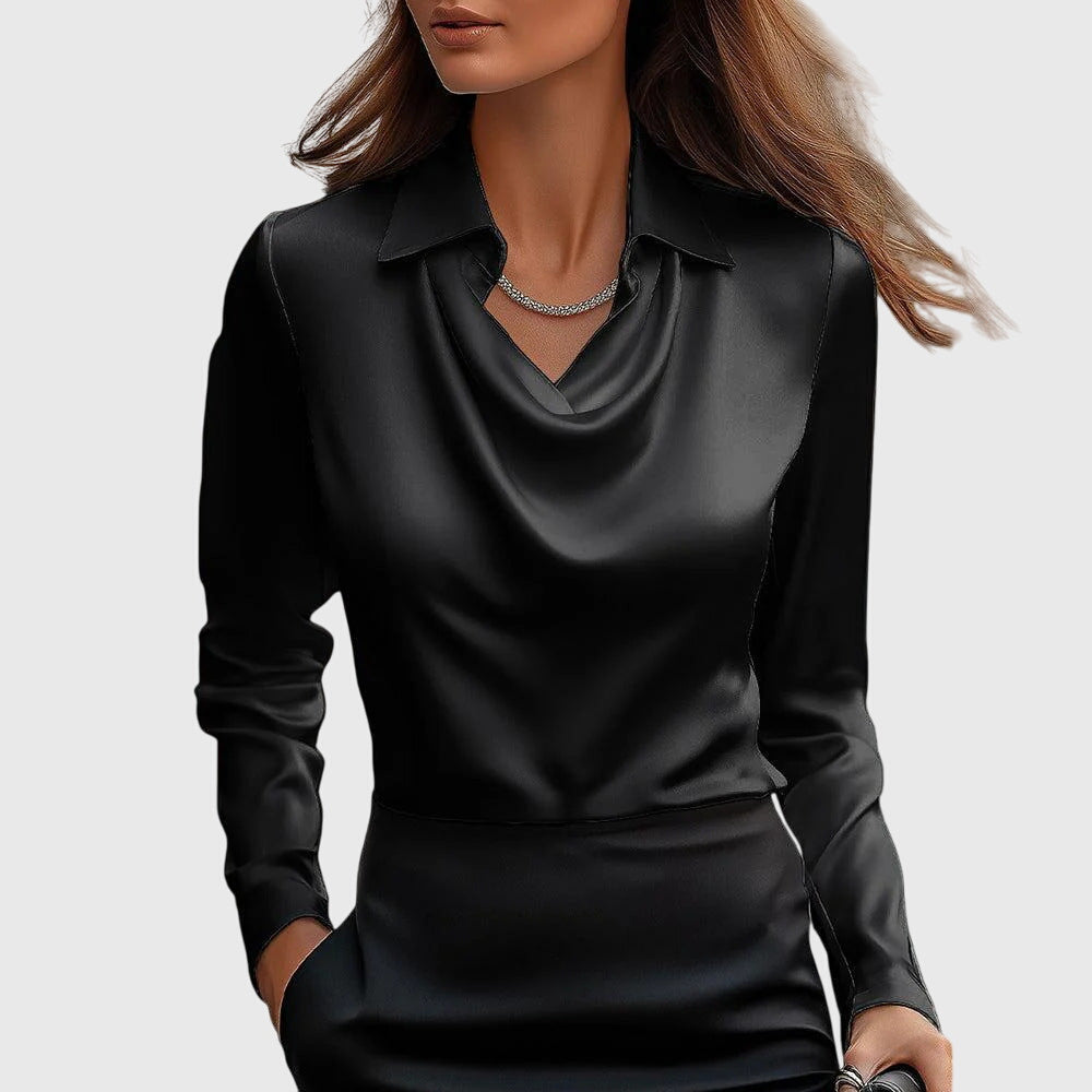 Thea | Satijnen Blouse met Watervalhals