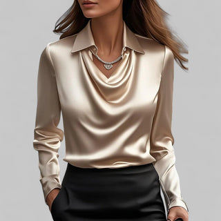 Serena | Women’s Draped Long Sleeve Satin Blouse