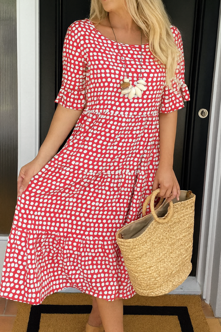 Odilia | Gelaagde Polkadot Midi-jurk