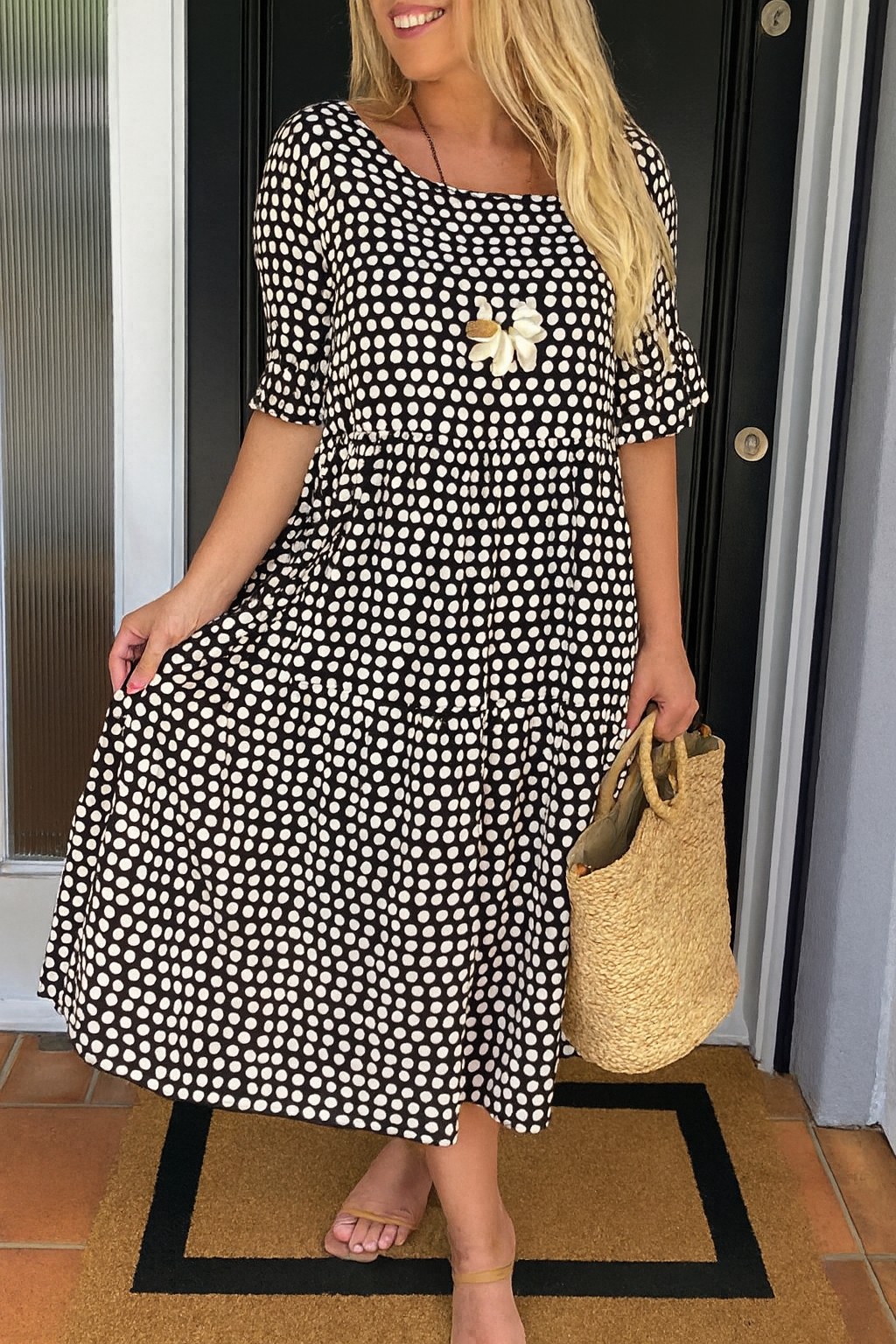 Odilia | Gelaagde Polkadot Midi-jurk