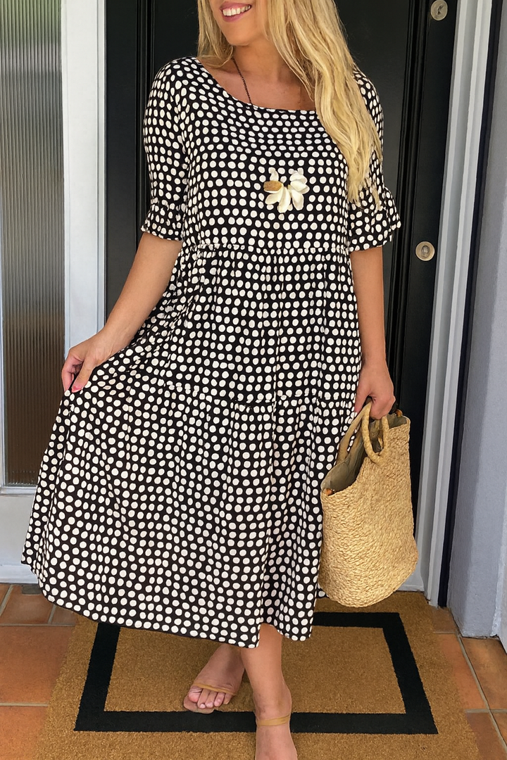 Odilia | Gelaagde Polkadot Midi-jurk