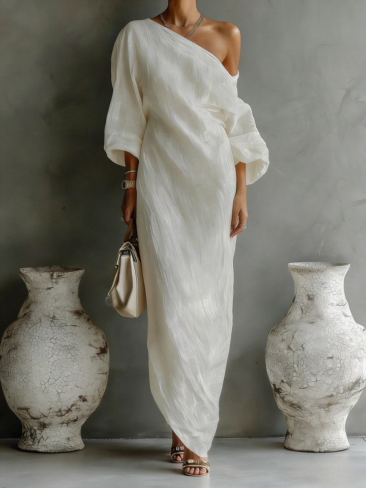 Annelie | Gedrapeerde One-Shoulder Maxi-jurk