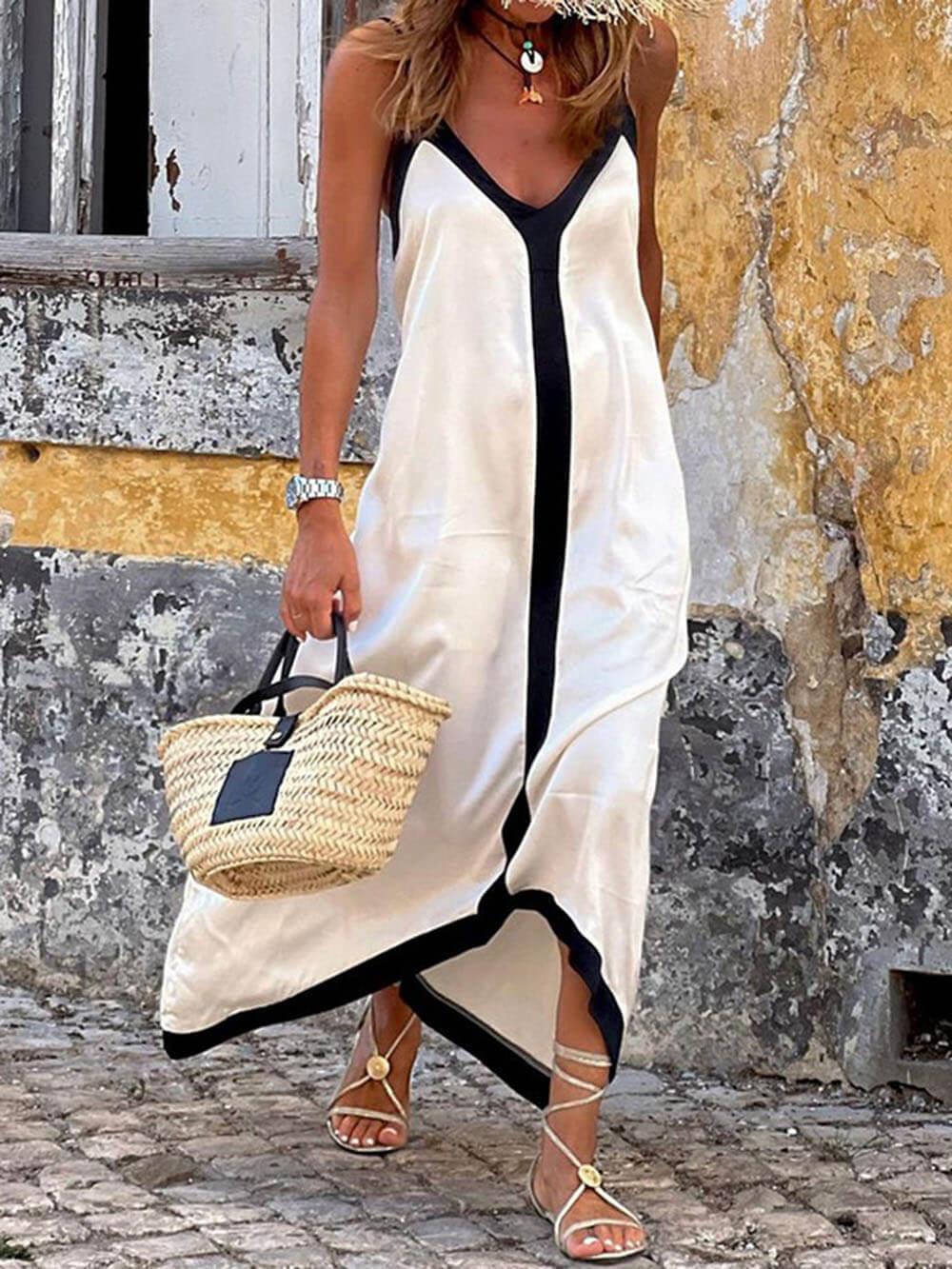 Maaike | Contrasterende Satijnlook Maxi-jurk