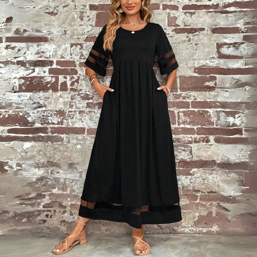 Anke | Soepelvallende Midi-jurk met Mesh-detail
