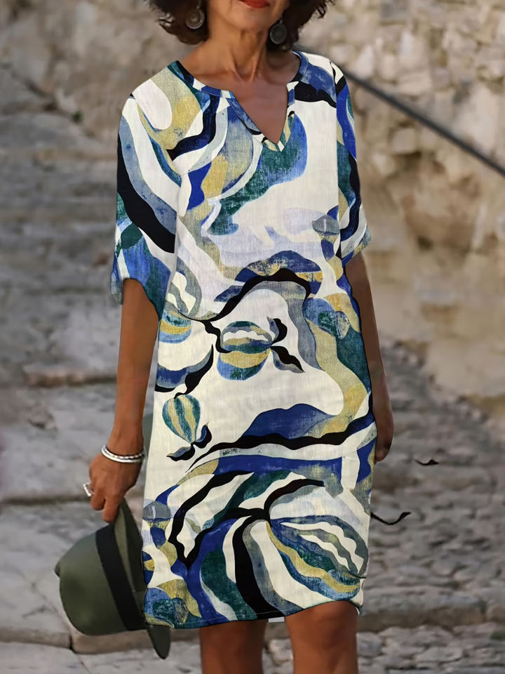 Baukje | Abstracte Print Midi-jurk