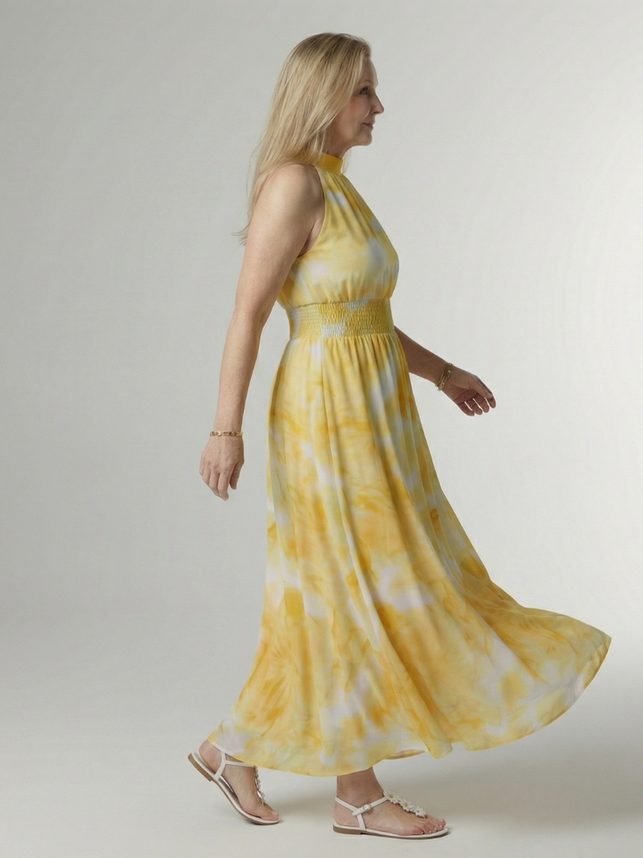 Cato | Halter Midi-jurk met Smocktaille