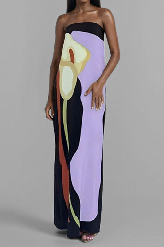 Grietje | Strapless Geprinte Maxi-jurk
