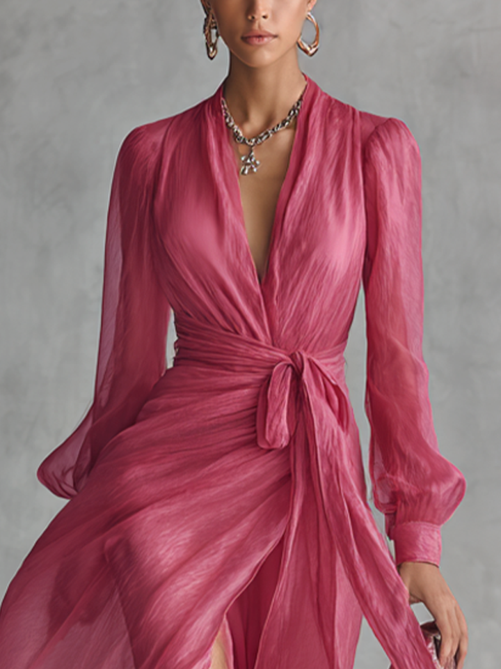 Annemarie | Chiffon Maxi-jurk met Strikceintuur