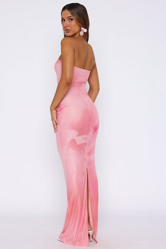 Mirthe | Strapless Geprinte Maxi-jurk