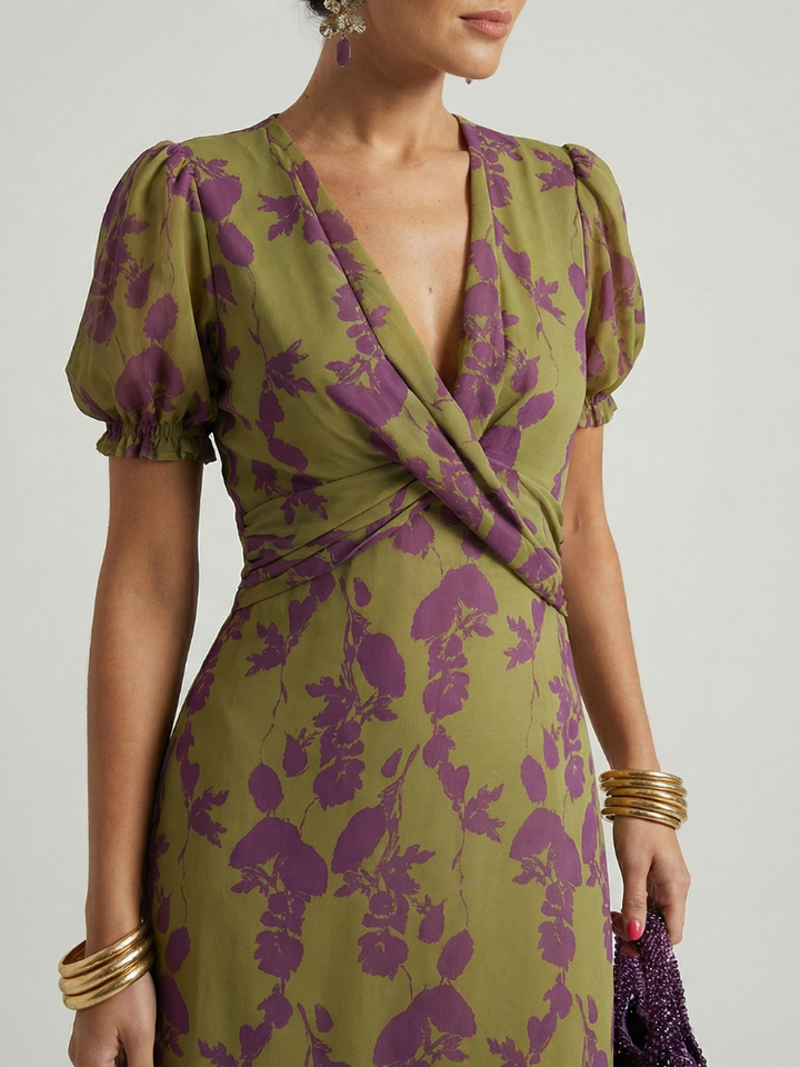 Johanna | Bloemen Midi-jurk met Wikkeleffect