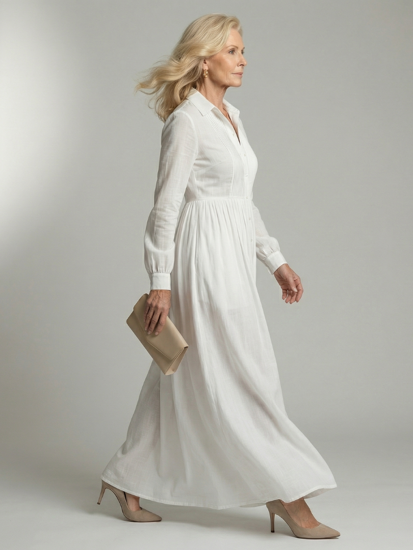 Ursula | Geplooide Doorknoop Maxi-jurk