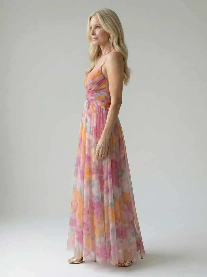 Julia | Geplooide Aquarel Maxi-jurk