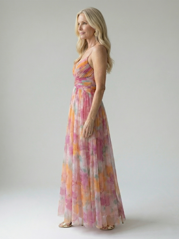 Julia | Geplooide Aquarel Maxi-jurk
