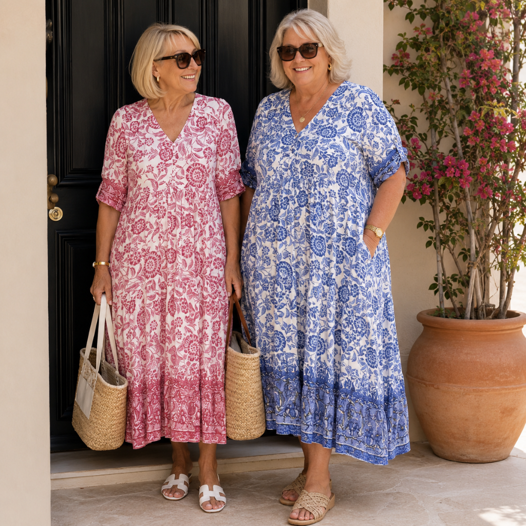 Sien | Bloemen Midi-jurk met V-hals