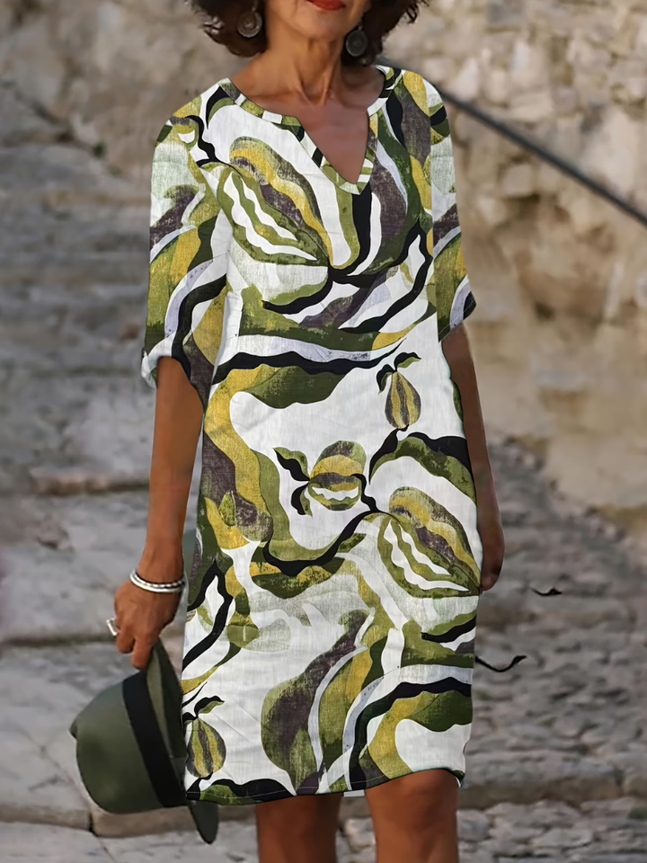 Baukje | Abstracte Print Midi-jurk